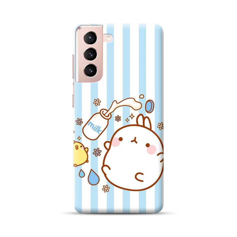 Blue Stripe And Cute Molang Samsung Galaxy S21 Case