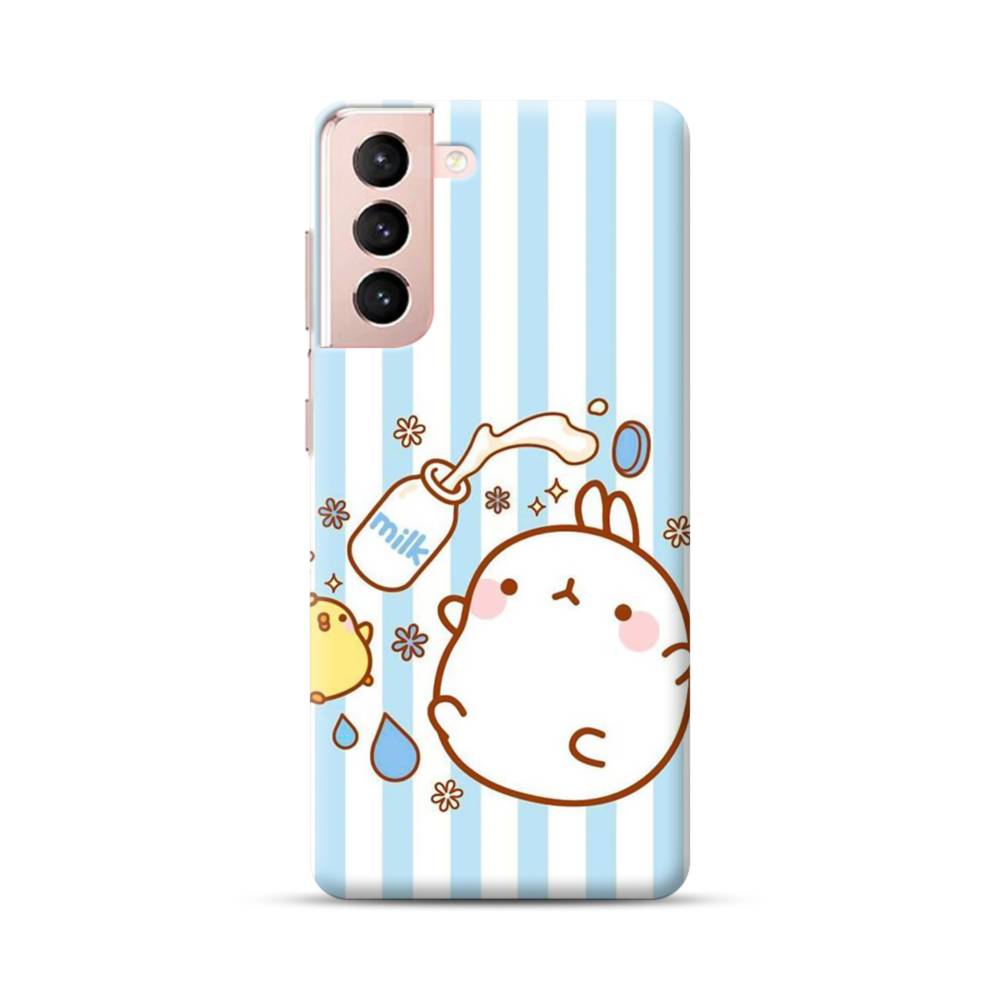 Blue Stripe And Cute Molang Samsung Galaxy S21 Case Case Custom Blue Stripe And Cute Molang Samsung Galaxy S21 Case Case Custom